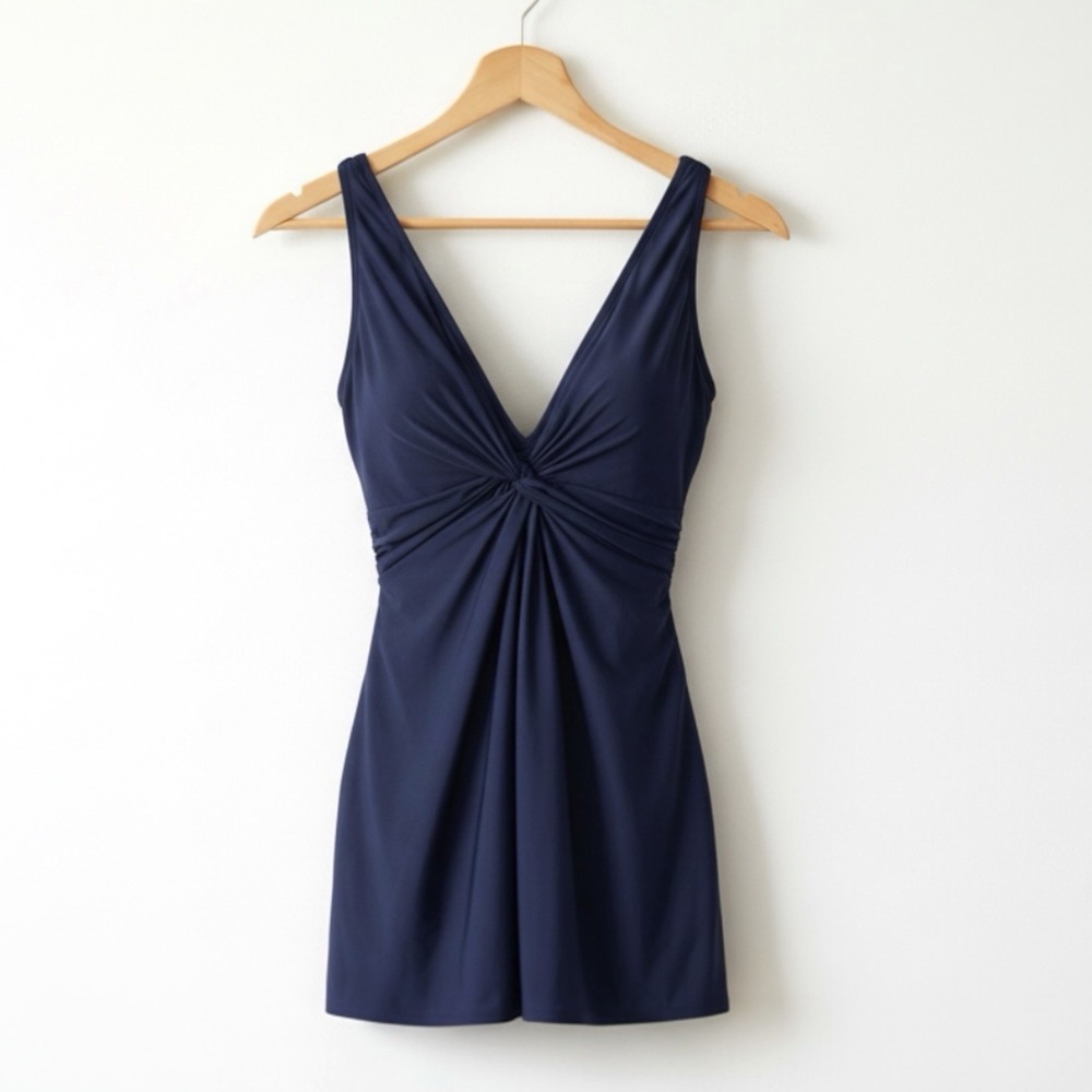 Miraclesuit Marais Swim Dress Swimsuit Blue Size 12 DD Cup Slimming New